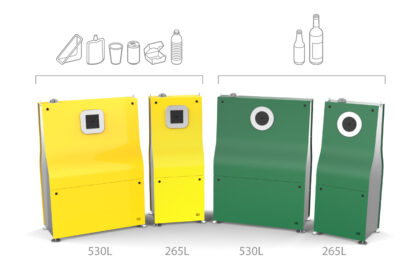 BOB Container tri Hors-foyer | BOB 265 litres et BOB 530 litres | Pour le verre et les emballages issus de la consommation nomade | Vidable par balayeuse-aspiratrice